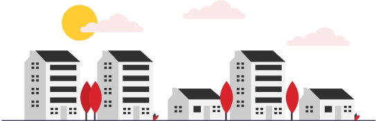 Property buildings with location markers